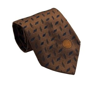 VTG Versace Tie Brown Navy Geometric Medusa Head Logo 100% Silk Italy Men Preppy